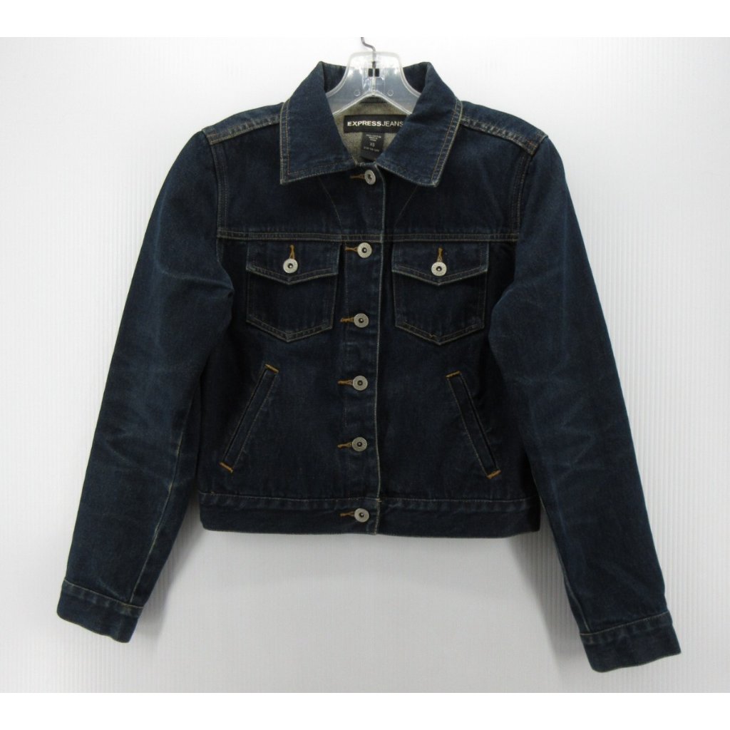 Vintage Express Jeans Jacket Xs Trucker Y2k Denim Moto Button Up *